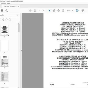 CNH CX75SR EXCAVATOR HYDRAULIC HAMMER KIT ASSEMBLY INSTRUCTIONS MANUAL 9-43981 EN_DE_FR - PDF DOWNLOAD
