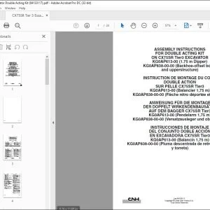 CNH CX75SR Tier3 EXCAVATOR DOUBLE ACTING KIT ASSEMBLY INSTRUCTIONS MANUAL 84133117 - PDF DOWNLOAD