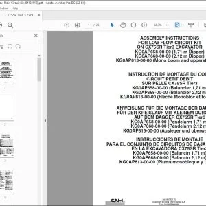 CNH CX75SR Tier3 EXCAVATOR LOW FLOW CIRCUIT KIT ASSEMBLY INSTRUCTIONS MANUAL 84133115 EN_DE_FR_IT_ES - PDF DOWNLOAD