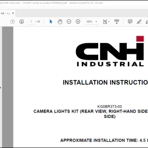 CNH Camera light kit - rear view, right-hand side and left-hand side - CX250D Crawler excavator Installation Instructions Manual(47844405)_EN_FR_IT_ES_DE - PDF DOWNLOAD