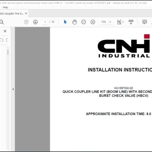 CNH Crawler Excavator CX250D Quick coupler line kit (boom line) with second option and hose burst check valve (HBCV) Installation Instructions Manual(47929347)_EN_FR_IT_DE_ES -  PDF DOWNLOAD
