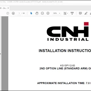 CNH Crawler Excavators CX350D CX370D KG1SP112-00 - 2ND OPTION LINE (STANDARD ARM) ONLY INSTALLATION INSTRUCTIONS MANUAL(47757373)  - PDF DOWNLOAD