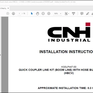 CNH Crawler excavator CX160D CX180D QUICK COUPLER LINE KIT (BOOM LINE) WITH HOSE BURST CHECK VALVE (HBCV) INSTALLATION INSTRUCTIONS MANUAL(47929301) - PDF DOWNLOAD