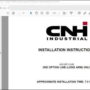 CNH Crawler excavator CX350D CX370D KG1SP113-00 - 2ND OPTION LINE (LONG ARM) ONLY INSTALLATION INSTRUCTIONS MANUAL(47757374) - PDF DOWNLOAD