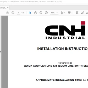 CNH Crawler excavator CX350D CX370D QUICK COUPLER LINE KIT (BOOM LINE) (WITH SECOND OPTION)INSTALLATION INSTRUCTIONS MANUAL(47900057) -  PDF DOWNLOAD