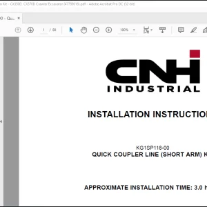CNH Crawler excavator CX350D CX370D QUICK COUPLER LINE (SHORT ARM) KIT INSTALLATION INSTRUCTIONS MANUAL(47789016) - PDF DOWNLOAD