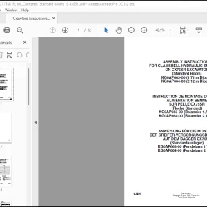 CNH Crawlers Excavators,CX75SR ,FI, ML,Clamshell (Standard Boom) ASSEMBLY Installation Instructions Manual(9-43951)_EN_FR_DE  - PDF DOWNLOAD