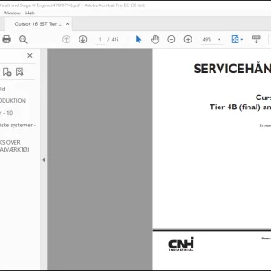 CNH Cursor® 16 SST Tier 4B (final) and Stage IV Motor SERVICEHÅNDBOG(47609714)  -  PDF DOWNLOAD (Danish)