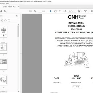 CNH D150 1650K DC150.B Tier 2 Additional Hydraulic Function(Rear) Installation Instructions Manual 6036714100 - PDF DOWNLOAD
