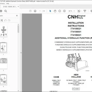 CNH D180 1850K DC180.B LT XLT LGP additinal Hydraulic Function (Rear) Installation Instructions Manual 6036714200 - PDF DOWNLOAD