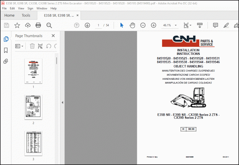 CNH E35B SR - E39B SR - CX35B CX39B Series 2 ZTS Mini Excavator ...