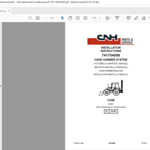 CNH HAND HAMMER SYSTEM 695ST, Backhoe Loaders ,Kit 741704099 with displacement variable pump INSTALLATION INSTRUCTIONS Manual 84162497 - PDF DOWNLOAD (EN-IT-ES-DE-FR)