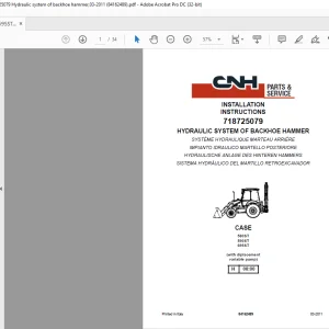 CNH HYDRAULIC SYSTEM OF BACKHOE HAMMER 580ST,590ST,695ST, Backhoe Loaders, Kit 718725079 INSTALLATION INSTRUCTIONS Manual 84162489 - PDF DOWNLOAD (EN-IT-ES-DE-FR)