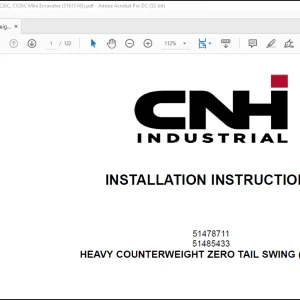 CNH Heavy Counterweight Zero Tail Swing (ZTS) Kit - E26C, CX26C Mini Excavator Installation Instructions Manual(51615145)_EN_FR_IT_ES_DE - PDF DOWNLOAD