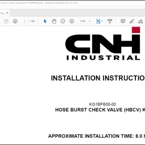 CNH Hose burst check valve (HBCV) kit - CX250D Long reach Crawler excavator Installation Instructions Manual(47880498)_EN_FR_IT_ES_DE - PDF DOWNLOAD