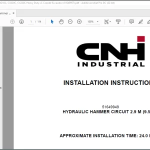 CNH Hydraulic Hammer Circuit 2.9M (9.5 FT) - CX210C, CX220C, CX220C Heavy Duty LC Crawler Excavator Installation Instructions Manual_EN_FR_IT_ES_DE - PDF DOWNLOAD