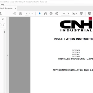 CNH Hydraulic Provision 21F ZB 121F ZB 221F HS 221F STD 321F HS 321F STD W50C ZB W60C ZB W70C W70C HS  W80C W80C HS Installation Instruction Manual(51561067) - PDF DOWNLOAD