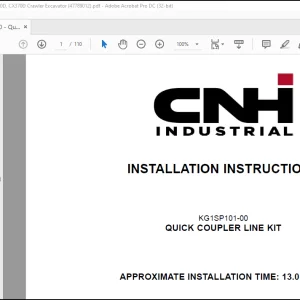 CNH KG1SP101-00 - Quick Coupler Line Kit - CX350D, CX370D Crawler Excavator Installation Instructions Manual(47789012)_EN_FR_IT_ES_DE  - PDF DOWNLOAD