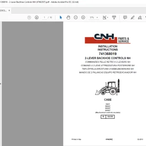 CNH Loader Backhoe - 741368019 - 2-Lever Backhoe Controls NH 580T, 580ST, 590ST, 695ST INSTALLATION INSTRUCTIONS Manual 47462507 - PDF DOWNLOAD