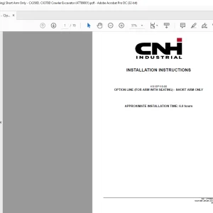 CNH OPTION LINE (FOR ARM WITH SEATING) - SHORT ARM ONLY - CX350D, CX370D Crawler Excavator INSTALLATION INSTRUCTIONS Manual 47789001 - PDF DOWNLOAD (EN-IT-ES-DE-FR)