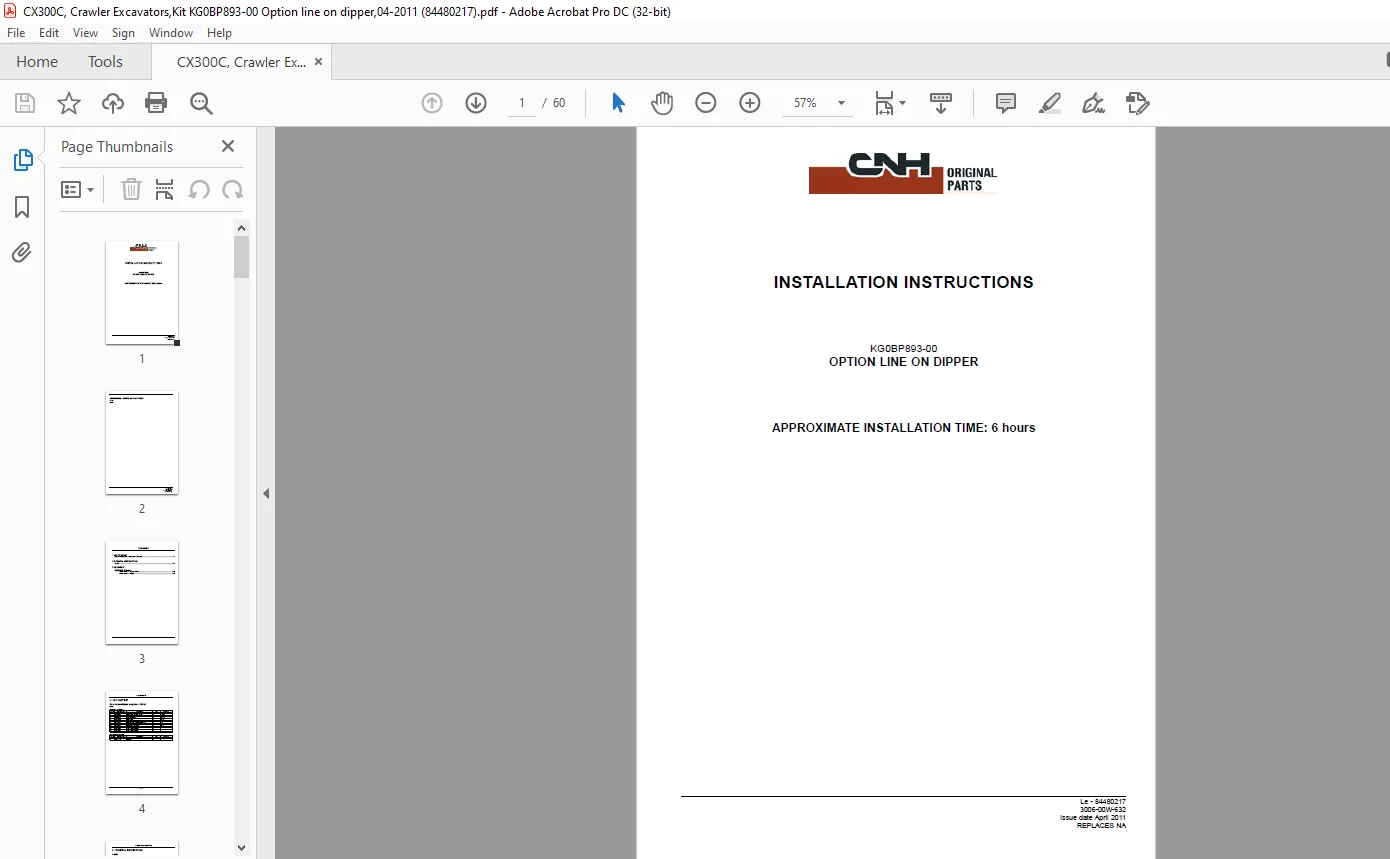 CNH OPTION LINE ON DIPPER CX300C, Crawler Excavators, Kit KG0BP893-00 INSTALLATION INSTRUCTIONS Manual 84480217 - PDF DOWNLOAD (EN-IT-ES-DE-FR) - Image 2