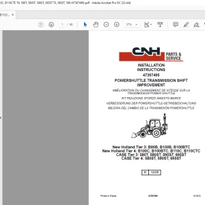CNH POWERSHUTTLE TRANSMISSION SHIFT IMPROVEMENT B90B, B100B, B100BTC T3, B100C, B100BTC, B110C, B110CTC T4, 580T, 580ST, 590ST, 695ST T3, 580ST, 590 INSTALLATION INSTRUCTIONS Manual 47397499 - PDF DOWNLOAD (EN-IT-ES-DE-FR)