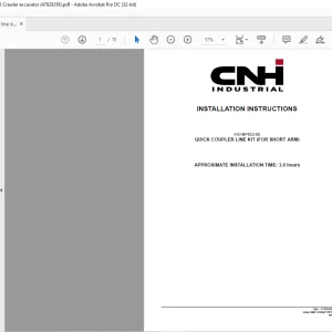 CNH QUICK COUPLER LINE KIT (FOR SHORT ARM) - CX300D Crawler excavator INSTALLATION INSTRUCTIONS Manual 47929359 - PDF DOWNLOAD (EN-IT-ES-DE-FR)