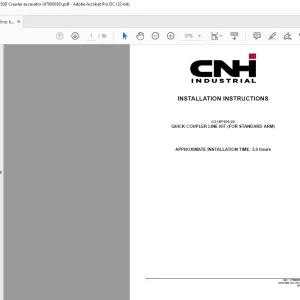 CNH QUICK COUPLER LINE KIT (FOR STANDARD ARM) CX300D Crawler excavator - CX250D Crawler excavator INSTALLATION INSTRUCTIONS Manual 47900038 - PDF DOWNLOAD (EN-IT-ES-DE-FR)