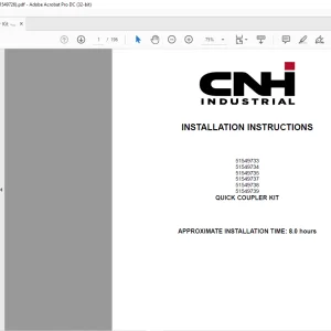 CNH Quick Coupler Kit - CX37C, E37C Excavator INSTALLATION INSTRUCTIONS Manual 51549726 - PDF DOWNLOAD (EN-IT-ES-DE-FR-PT-NL-DAN-AR)