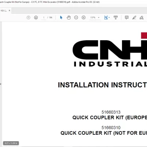 CNH Quick Coupler Kit (Europe) - CX17C, E17C - Quick Coupler Kit (Not for Europe) - CX17C, E17C Mini Excavator INSTALLATION INSTRUCTIONS Manual 51660316 - PDF DOWNLOAD (EN-IT-ES-DE-FR-PT-NL-DAN-AR)