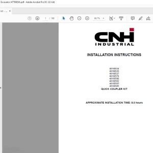 CNH Quick coupler kit - CX33C, CX37C, E33C, E37C Excavator INSTALLATION INSTRUCTIONS Manual 47760654 - PDF DOWNLOAD (EN-IT-ES-DE-FR-PT-NL-DAN-AR)