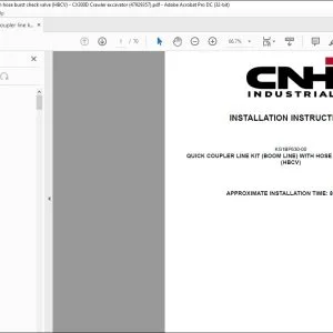 CNH Quick coupler line kit (boom line) with hose burst check valve (HBCV) CX300D Crawler excavator Installation Instructions Manual 47929357 EN_FR_DE_IT_ES  - PDF DOWNLOAD