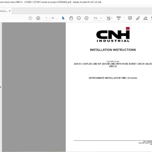 CNH Quick coupler line kit (boom line) with hose burst check valve (HBCV) - CX350D, CX370D Crawler excavator INSTALLATION INSTRUCTIONS Manual 47929363 - PDF DOWNLOAD (EN-IT-ES-DE-FR-PT-NL-DAN)