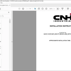 CNH Quick coupler line kit (boom line) (with second option) CX210D Crawler excavator Installation Instructions Manual 47929333 EN_FR_DE_IT_ES - PDF DOWNLOAD