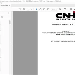 CNH Quick coupler line kit (boom line) with second option and hose burst check valve (HBCV) CX210D Crawler excavator Installation Instructions Manual 47929332 EN_FR_DE_IT_ES - PDF DOWNLOAD