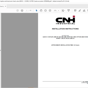 CNH Quick coupler line kit (boom line) with second option and hose burst check valve (HBCV) - CX350D, CX370D Crawler excavator INSTALLATION INSTRUCTIONS Manual 47900060 - PDF DOWNLOAD (EN-IT-ES-DE-FR-PT-NL-DAN)