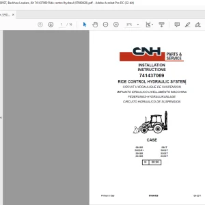CNH RIDE CONTROL HYDRAULIC SYSTEM 580SR,580S+,590SR,695SR,580T,580ST,590ST,695ST, INSTALLATION INSTRUCTIONS Manual 87660428 - PDF DOWNLOAD (EN-IT-ES-DE-FR)