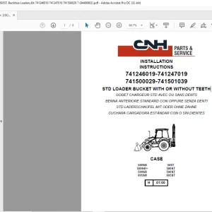 CNH  STD LOADER BUCKET WITH OR WITHOUT TEETH INSTALLATION INSTRUCTIONS 580SR,580SR+,590SR,695SR,580T,580ST,590ST,695ST, Manual 84490902 - PDF DOWNLOAD (EN-IT-ES-DE-FR)