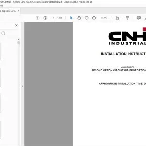 CNH CX130D Long Reach 2nd Option Circuit Kit Install Manual 51589896