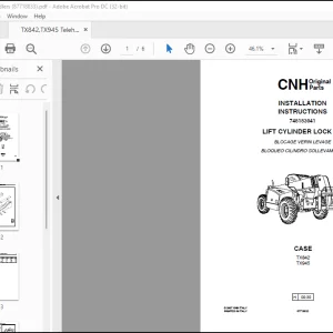 CNH TX842 TX945 LIFT CYLINDER LOCK UP Telehandlers INSTALLATION INSTRUCTIONS MANUAL(87718833) - PDF DOWNLOAD