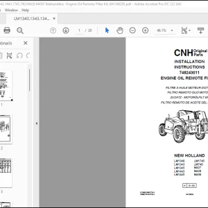 CNH Telehandlers LM1340,1343,1345,1443,1445,1745,740,M428,M459 Engine Oil Remote Filter Kit INSTALLATION INSTRUCTIONS MANUAL(84136829) -  PDF DOWNLOAD