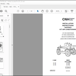 CNH Telehandlers TX130 - 140 - 170 KIT AIR CONDITIONING INSTALLATION INSTRUCTIONS MANUAL(603.67.047.00)  - PDF DOWNLOAD