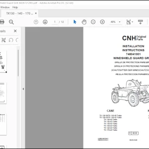 CNH Telehandlers TX130 - 140 - 170 Windshield Guard Grill INSTALLATION INSTRUCTIONS MANUAL(6036721200) - PDF DOWNLOAD