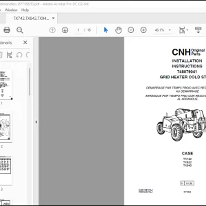 CNH Telehandlers TX742 TX842 TX945 GRID HEATER COLD START INSTALLATION INSTRUCTIONS MANUAL(87718829) - PDF DOWNLOAD