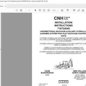 CNH UNIDIRECTIONAL BACKHOE AUXILIARY HYDRAULIC (HAMMER) SYSTEM FOR PILOT BACKHOE CONTROL INSTALLATION INSTRUCTIONS Manual 6045894783 - PDF DOWNLOAD (EN-IT-ES-DE-FR)