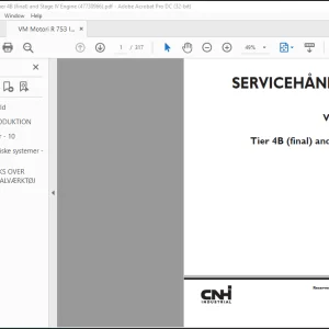 CNH VM Motori R 753 IE4 Tier 4B (final) and Stage IV Motor SERVICEHÅNDBOG(47730966) -  PDF DOWNLOAD (Danish)