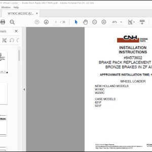 CNH W190C W230C 821F 921F BRAKE PACK REPLACEMENT KIT FOR BRONZE BRAKES IN ZF AXLES INSTALLATION INSTRUCTIONS MANUAL(84573606) - PDF DOWNLOAD