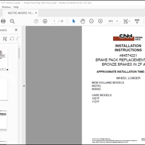 CNH WHEEL LOADER W270C W300C 1021F 1121F BRAKE PACK REPLACEMENT KIT FOR BRONZE BRAKES IN ZF AXLES INSTALLATION INSTRUCTIONS MANUAL(84574223) - PDF DOWNLOAD