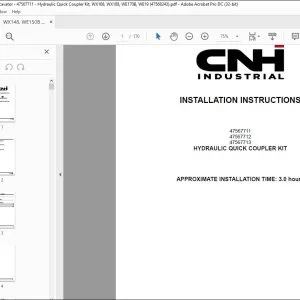 CNH WX148 WE150B Wheeled Excavator 47567711 Hydraulic Quick Coupler Kit WX168 WX188 WE170B WE19 Installation Instructions Manual 47568243 EN_DE_IT_FR_ES - PDF DOWNLOAD