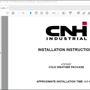 CNH Wheel Loader 1021F XR, 1021F ZBAR, 1121F XR, 1121F ZBAR Cold weather package Installation Instructions Manual(47876103) - PDF DOWNLOAD